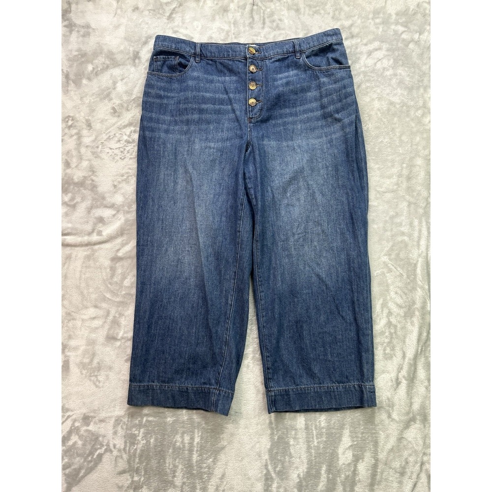 LOFT Women's High Rise Wide-Leg Jeans Plus 16 Button Fly Boho Chic Cabin Core
